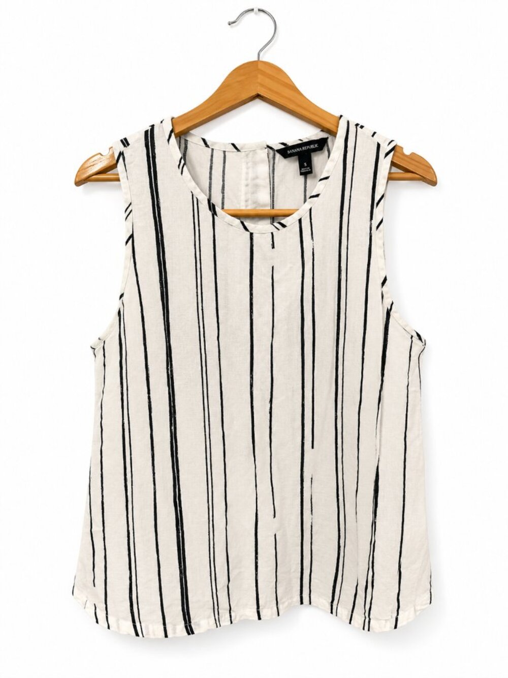 Banana Republic Black & White Striped Sleeveless Button Back Top